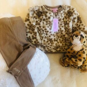 Just in NWT Juicy Couture Baby girls Animal Print Faux Fur pants set